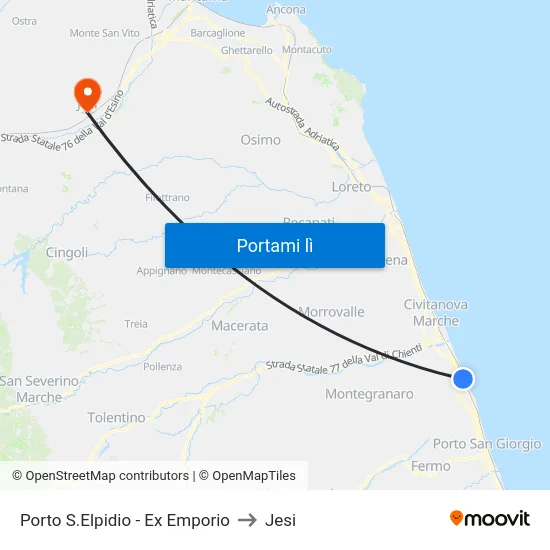 Porto S.Elpidio - Ex Emporio to Jesi map
