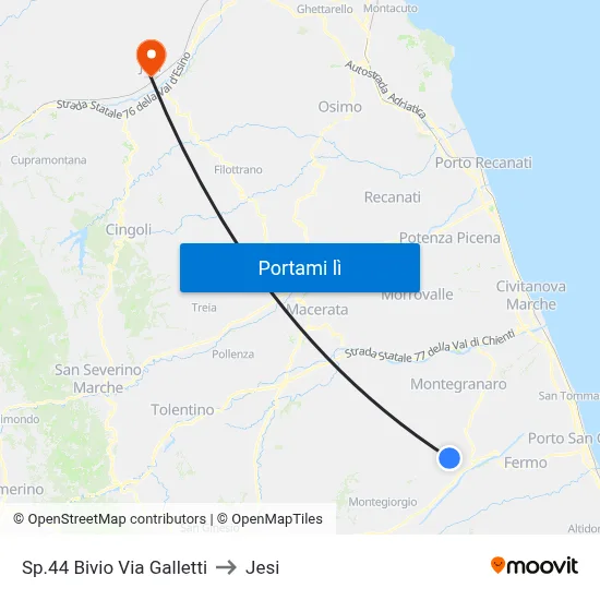 Sp.44 Bivio Via Galletti to Jesi map