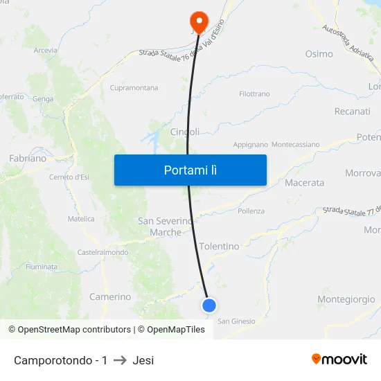 Camporotondo - 1 to Jesi map