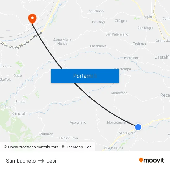 Sambucheto to Jesi map