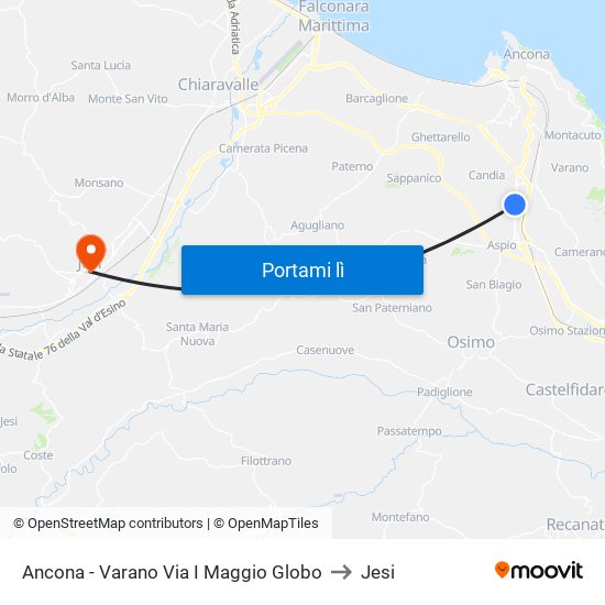 Ancona - Varano Via I Maggio Globo to Jesi map