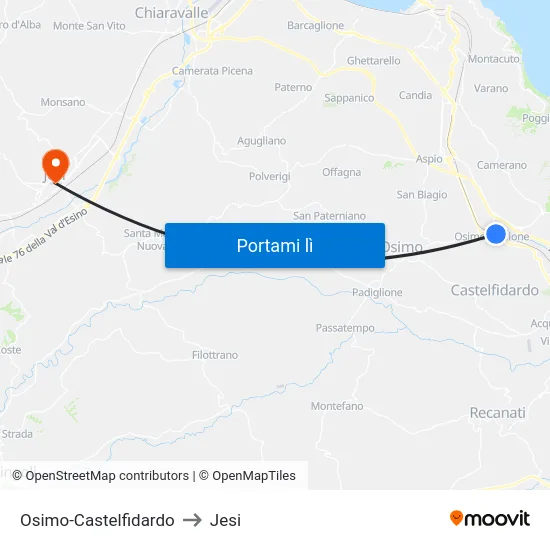 Osimo-Castelfidardo to Jesi map