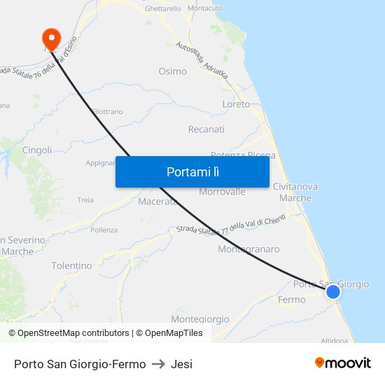 Porto San Giorgio-Fermo to Jesi map