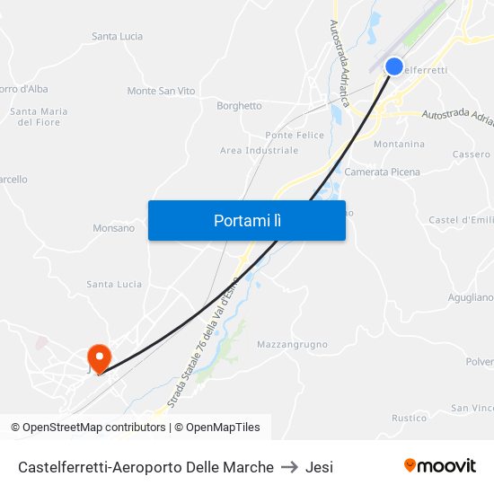 Castelferretti-Aeroporto Delle Marche to Jesi map