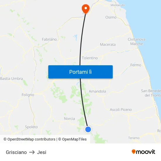 Grisciano to Jesi map