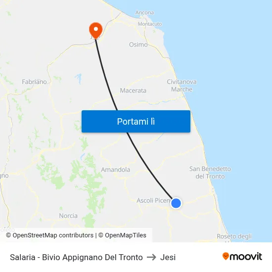 Salaria - Bivio Appignano Del Tronto to Jesi map