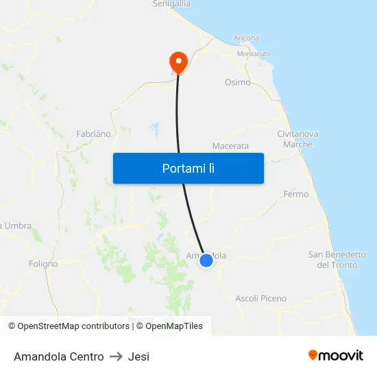 Amandola Centro to Jesi map