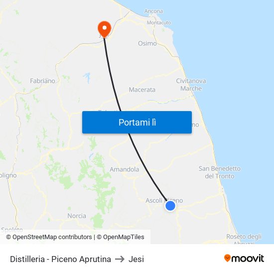 Distilleria - Piceno Aprutina to Jesi map