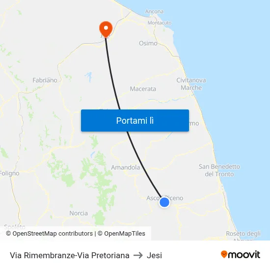 Via Rimembranze-Via Pretoriana to Jesi map