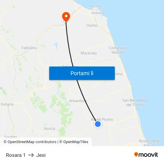 Rosara 1 to Jesi map