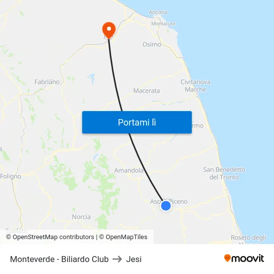 Monteverde - Biliardo Club to Jesi map