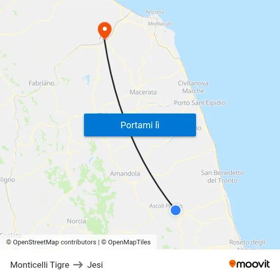 Monticelli Tigre to Jesi map