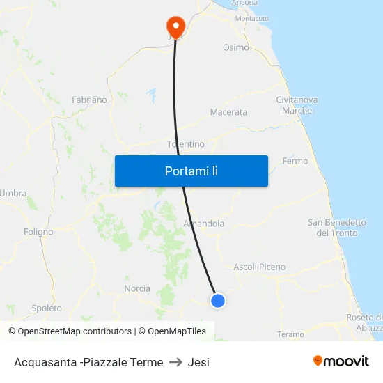 Acquasanta -Piazzale Terme to Jesi map