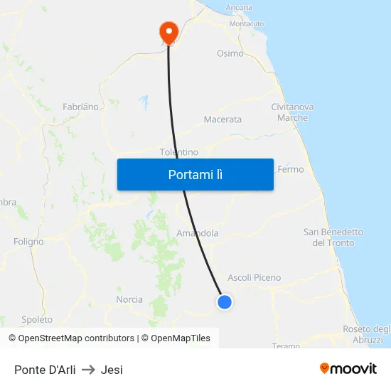 Ponte D'Arli to Jesi map