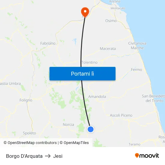 Borgo D'Arquata to Jesi map