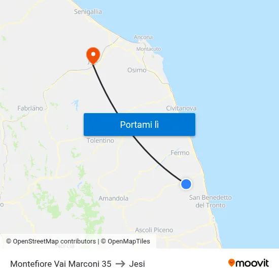 Montefiore Vai Marconi 35 to Jesi map