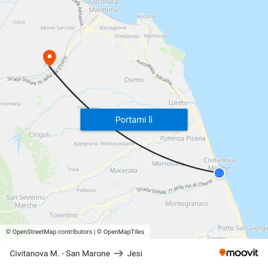 Civitanova M. - San Marone to Jesi map