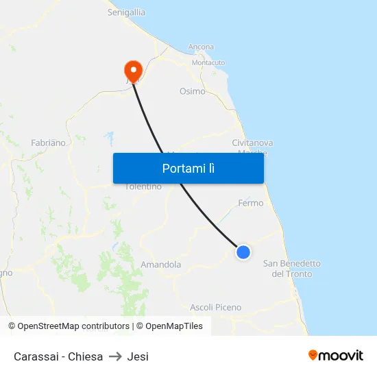 Carassai - Chiesa to Jesi map