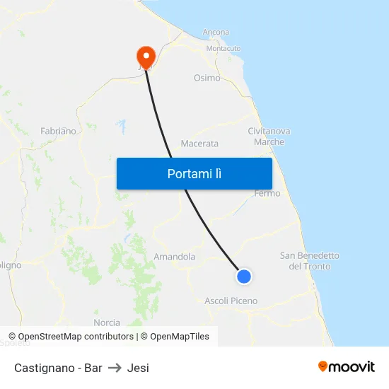 Castignano - Bar to Jesi map