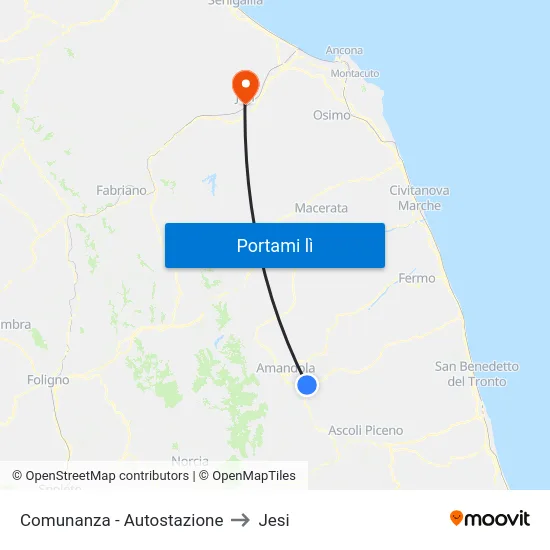 Comunanza - Autostazione to Jesi map