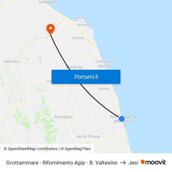 Grottammare - Rifornimento Agip - B. Valtesino to Jesi map