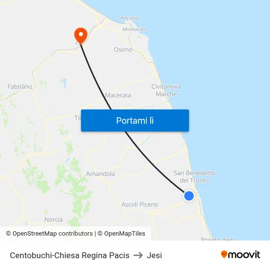 Centobuchi-Chiesa Regina Pacis to Jesi map