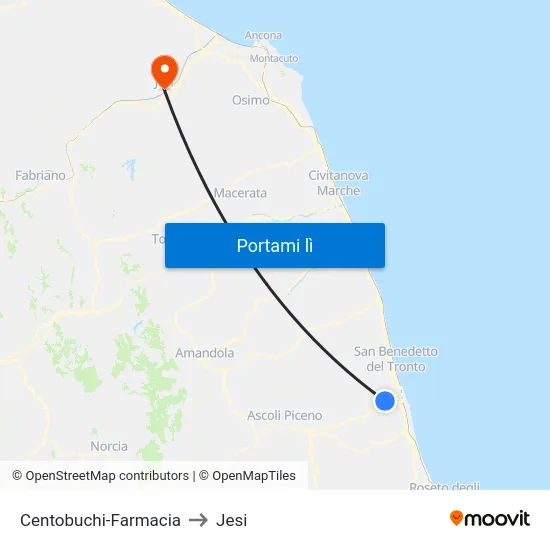 Centobuchi-Farmacia to Jesi map