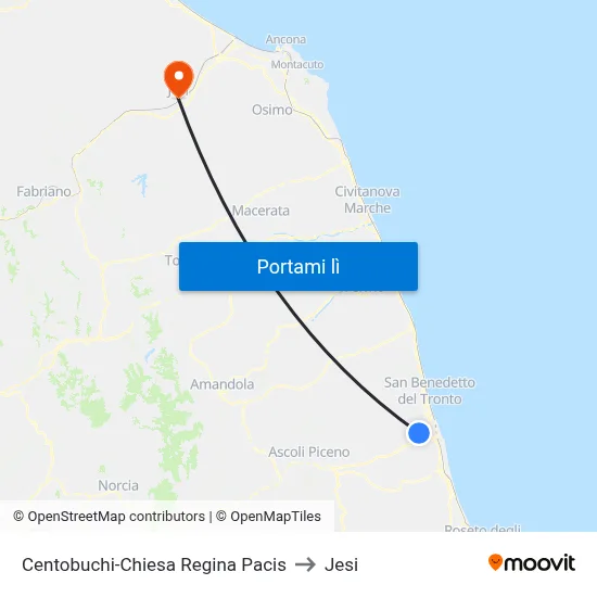 Centobuchi-Chiesa Regina Pacis to Jesi map