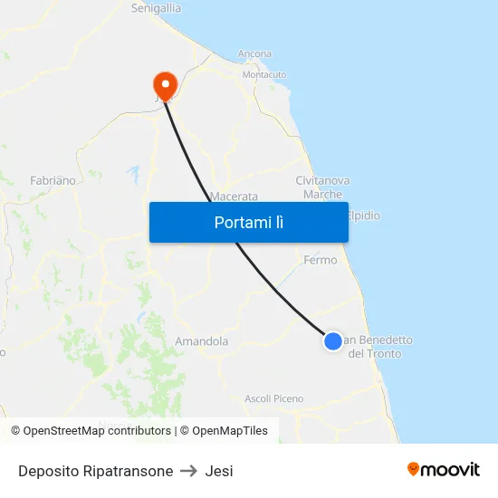 Deposito Ripatransone to Jesi map