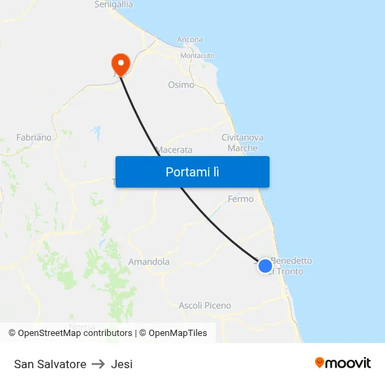 San Salvatore to Jesi map