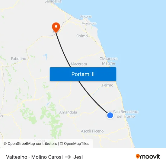 Valtesino - Molino Carosi to Jesi map