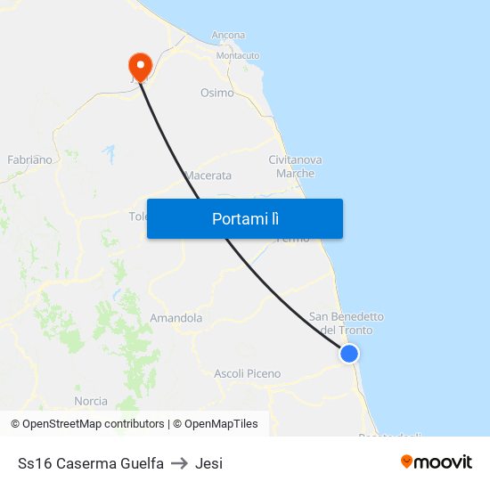 Ss16 Caserma Guelfa to Jesi map