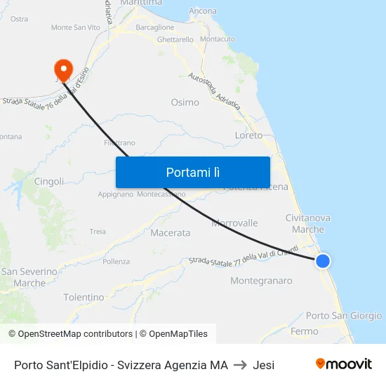 Porto Sant'Elpidio - Svizzera Agenzia MA to Jesi map