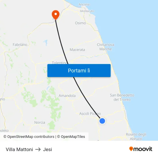 Villa Mattoni to Jesi map