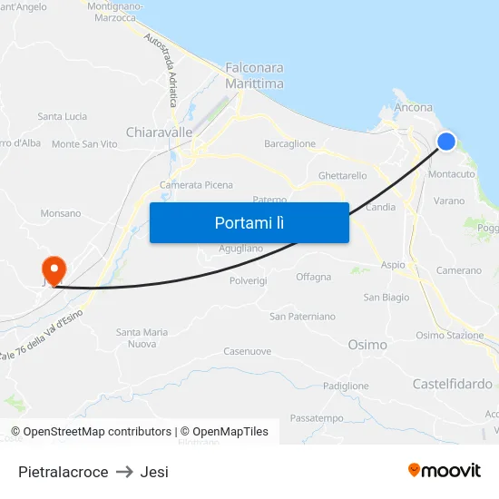 Pietralacroce to Jesi map
