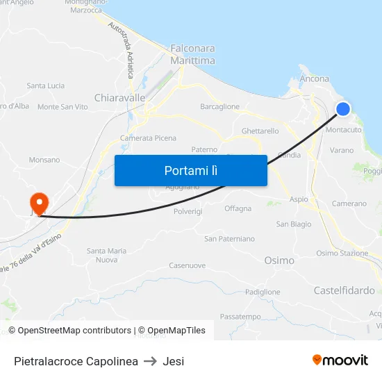 Pietralacroce Capolinea to Jesi map