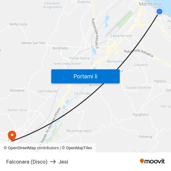 Falconara (Disco) to Jesi map