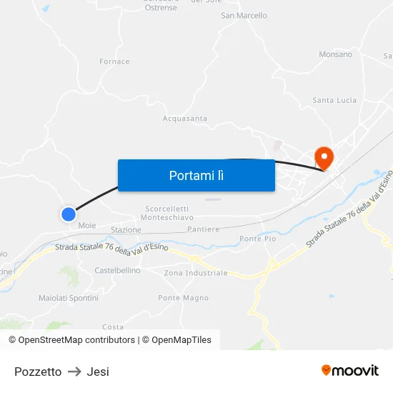Pozzetto to Jesi map