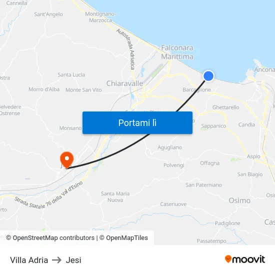 Villa Adria to Jesi map