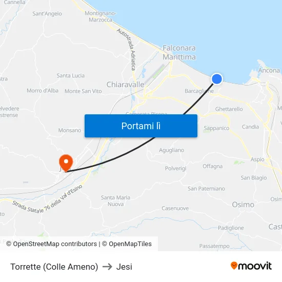 Torrette (Colle Ameno) to Jesi map