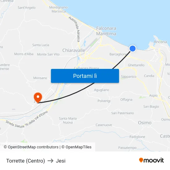 Torrette (Centro) to Jesi map