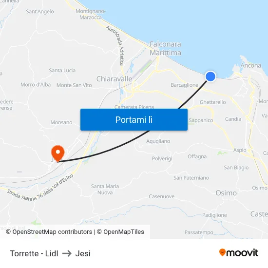 Torrette - Lidl to Jesi map