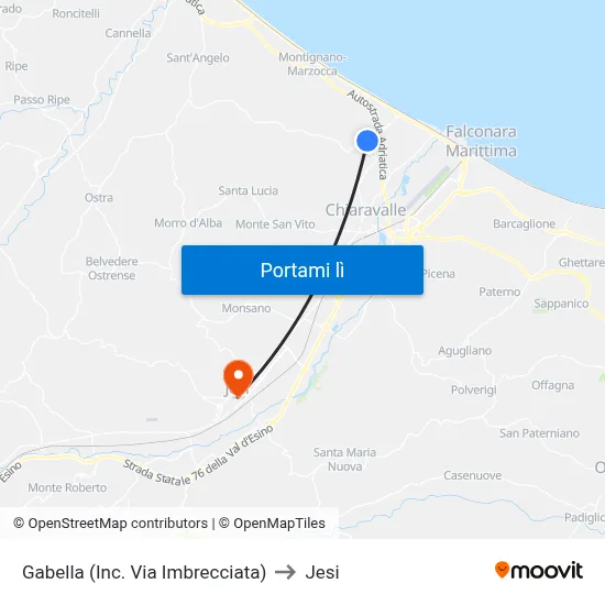 Gabella (Inc. Via Imbrecciata) to Jesi map