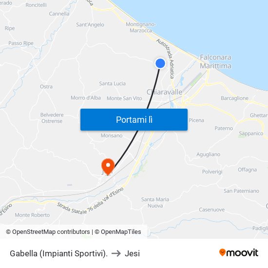 Gabella (Impianti Sportivi). to Jesi map