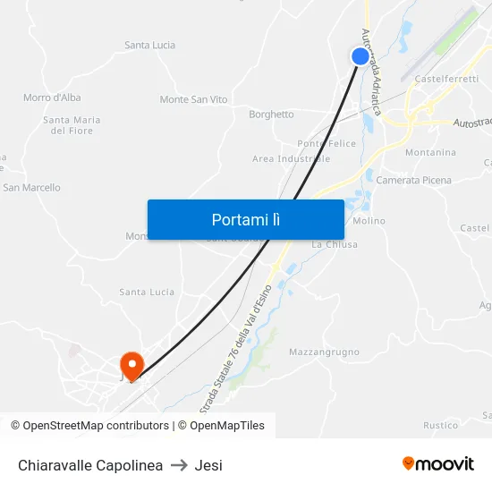 Chiaravalle Capolinea to Jesi map