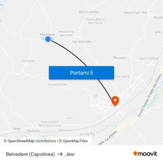 Belvedere (Capolinea) to Jesi map