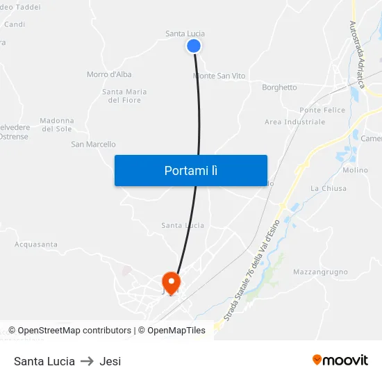 Santa Lucia to Jesi map