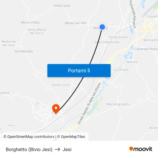 Borghetto (Bivio Jesi) to Jesi map