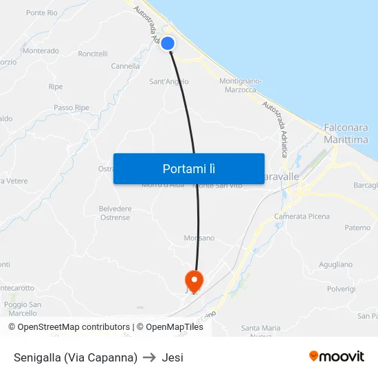 Senigalla (Via Capanna) to Jesi map