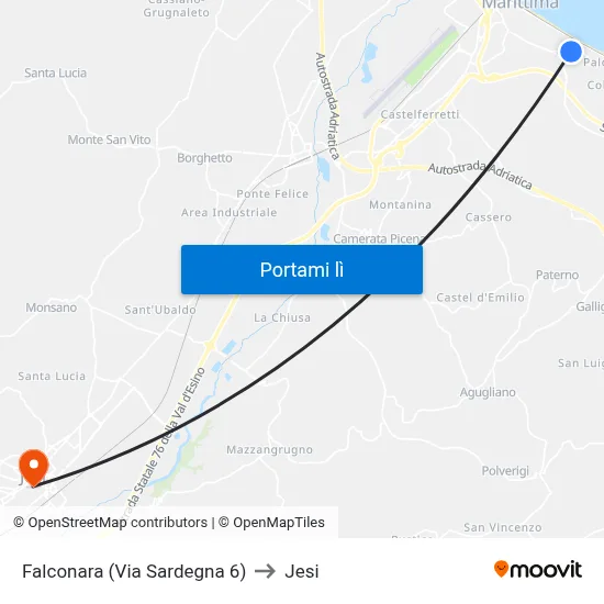 Falconara (Via Sardegna 6) to Jesi map
